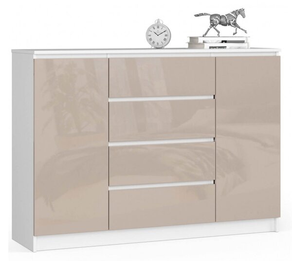 K140 2D4SZ komód, fehér/cappuccino magasfényű