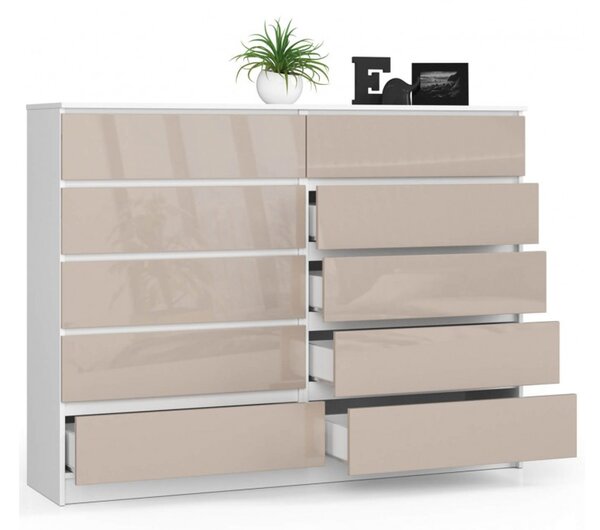 K160 10SZ komód – fehér / cappuccino magasfényű kivitelben