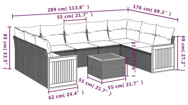 VidaXL 10 részes bézs polyrattan kerti ülőgarnitúra párnával