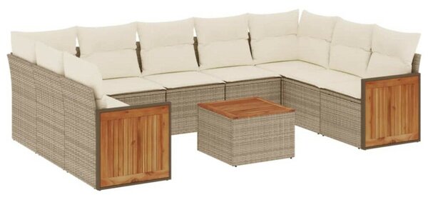VidaXL 10 részes bézs polyrattan kerti ülőgarnitúra párnával