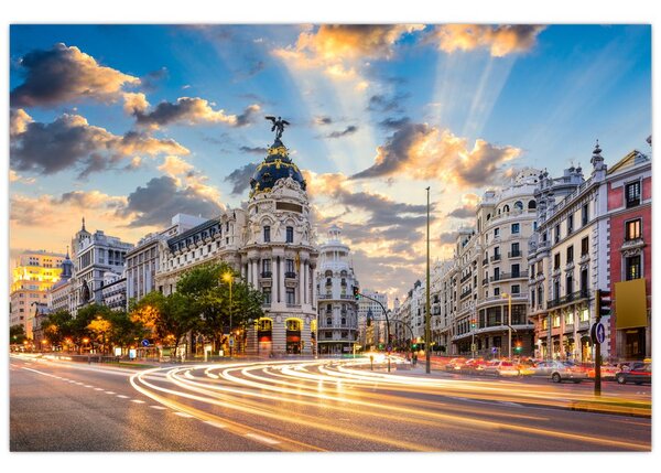 Kép - Calle Gran Vía, Madrid, Spanyolország (90x60 cm)