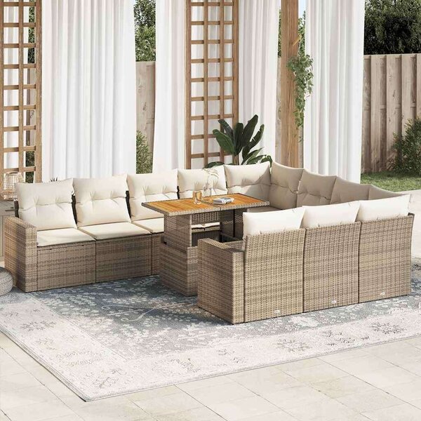 VidaXL 11 részes bézs polyrattan kerti ülőgarnitúra párnákkal