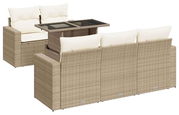 VidaXL 6 részes bézs polyrattan kerti ülőgarnitúra párnával