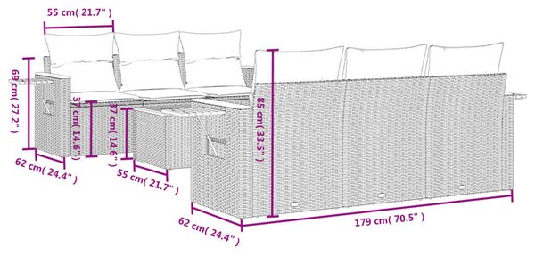 VidaXL 7 részes bézs polyrattan kerti ülőgarnitúra párnákkal