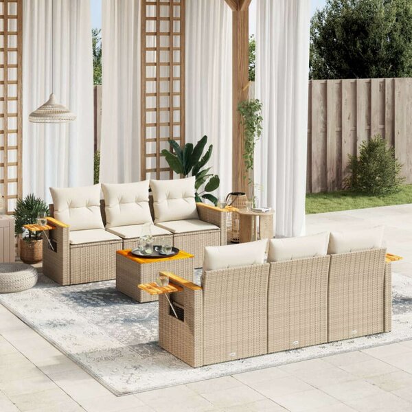 VidaXL 7 részes bézs polyrattan kerti ülőgarnitúra párnákkal