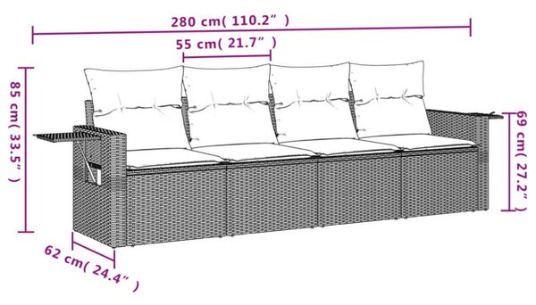 Polyrattan Kerti Ülőgarnitúra - 4 részes - Bézs