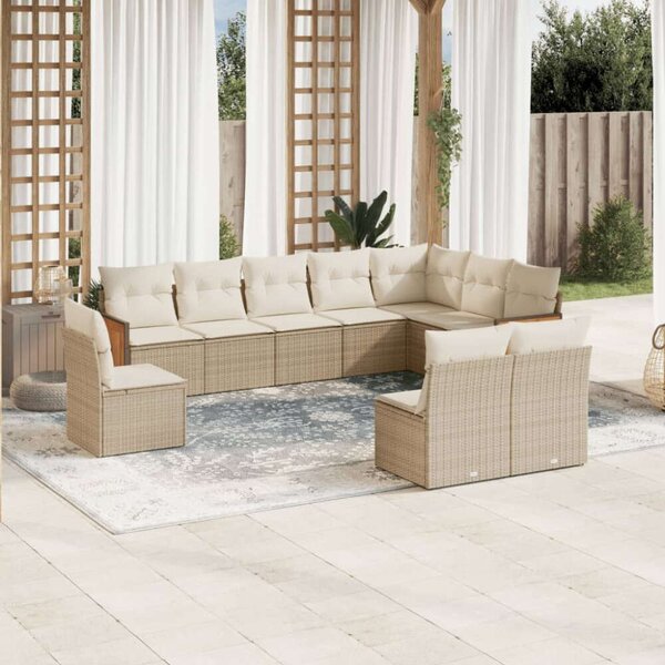 VidaXL Polyrattan Kerti Ülőgarnitúra - 10 részes - Bézs