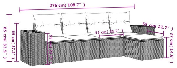 VidaXL Polyrattan Kerti Ülőgarnitúra - 5 részes - Bézs