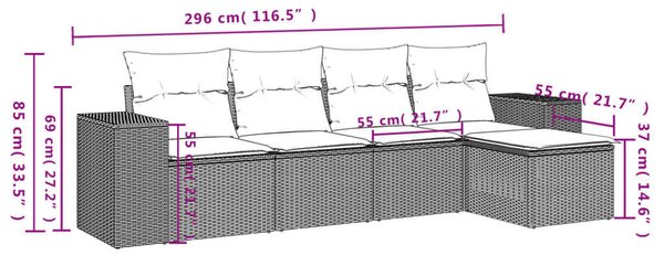VidaXL Polyrattan Kerti Ülőgarnitúra - 5 részes - Bézs
