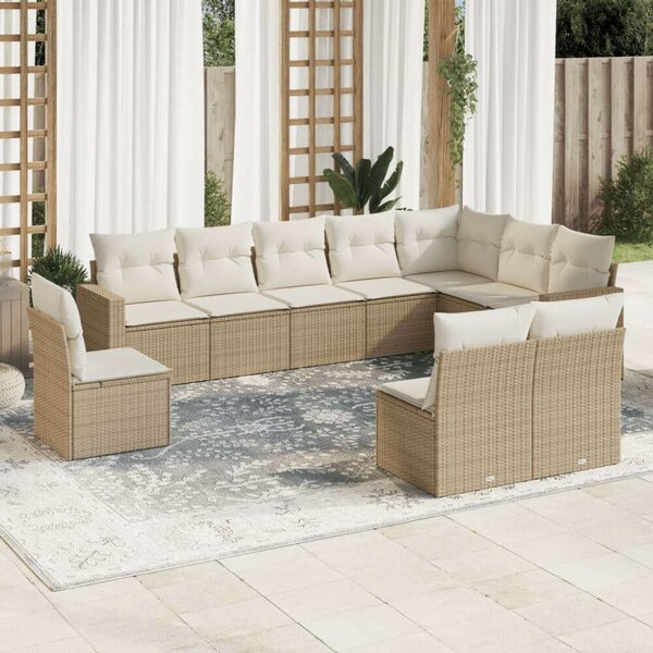 VidaXL 10 részes bézs polyrattan kerti ülőgarnitúra párnával