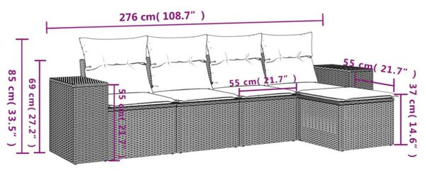 VidaXL Polyrattan Kerti Ülőgarnitúra - 5 részes - Bézs