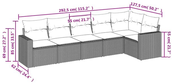 VidaXL 6 részes bézs polyrattan kerti ülőgarnitúra párnával