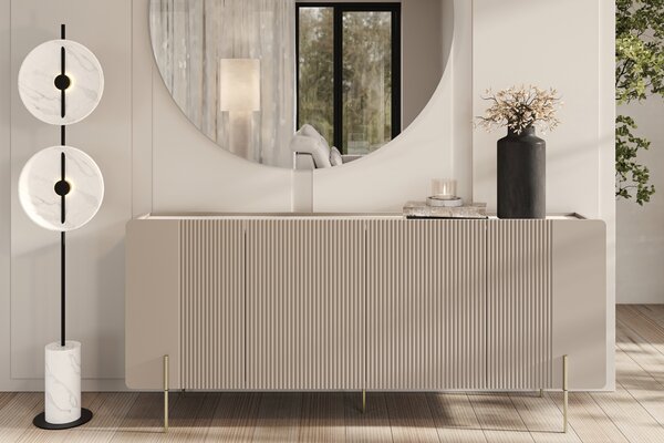 Malmi négyajtós komód 200 cm - kasmír / crema bianca / arany lábak