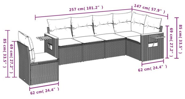 VidaXL Polyrattan Kerti Ülőgarnitúra - 6 részes - Bézs