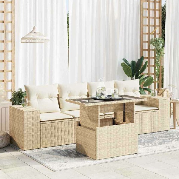 VidaXL 5 részes bézs polyrattan kerti ülőgarnitúra párnákkal