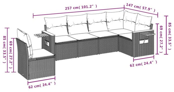 VidaXL Polyrattan Kerti Ülőgarnitúra - 6 részes - Bézs