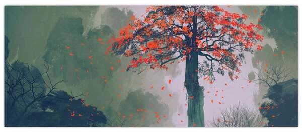 Egy magányos vörös fa képe (120x50 cm)
