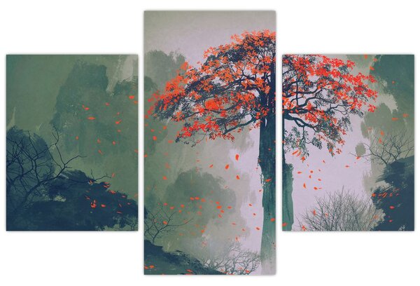Egy magányos vörös fa képe (90x60 cm)