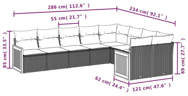 VidaXL Polyrattan Kerti Ülőgarnitúra - 9 részes - Bézs