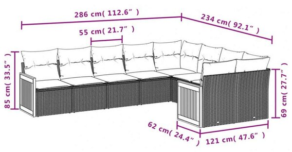 VidaXL Polyrattan Kerti Ülőgarnitúra - 9 részes - Bézs