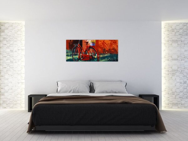 Piros kerék képe, akril festés (120x50 cm)