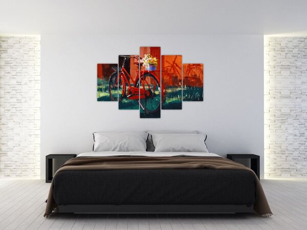 Piros kerék képe, akril festés (150x105 cm)