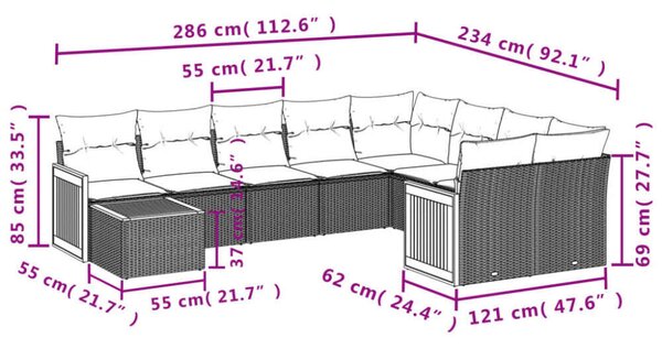 VidaXL 10 részes bézs polyrattan kerti ülőgarnitúra párnával