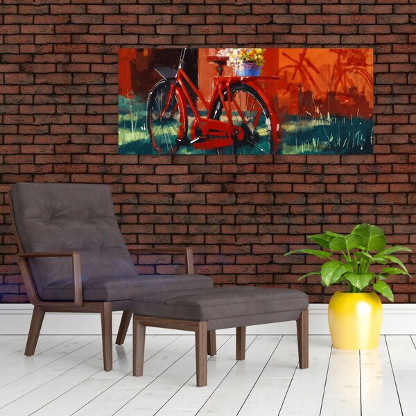 Piros kerék képe, akril festés (120x50 cm)