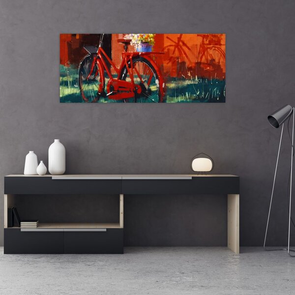 Piros kerék képe, akril festés (120x50 cm)