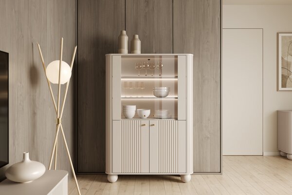 Vesper négyajtós vitrines szekrény 103 cm - kasmír / arany fogantyúk / gömb lábak