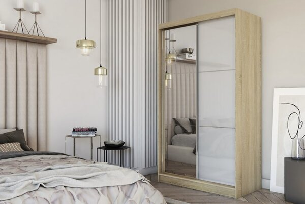 Kvalitní Šatní Skříň Viviana 120 cm Dub sonoma/bílá