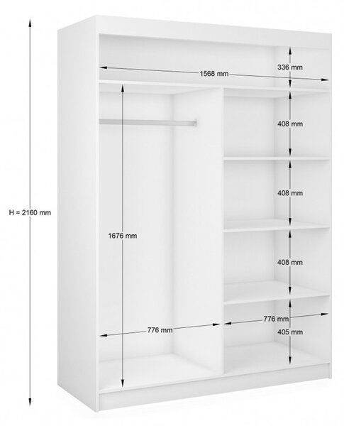 Kvalitní Šatní Skříň Tanna 160 cm Bílá/černá