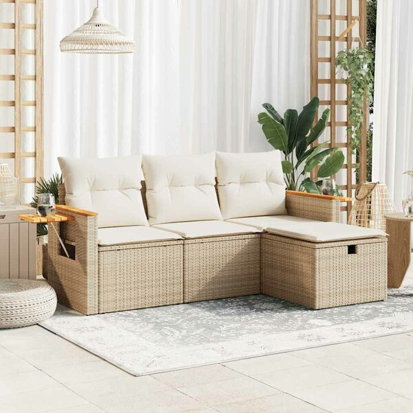 VidaXL 4 részes bézs polyrattan kerti ülőgarnitúra párnákkal