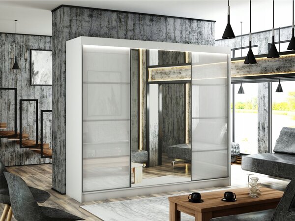 Kvalitní Šatní Skříň Velis 250 cm Bílý mat Bílá