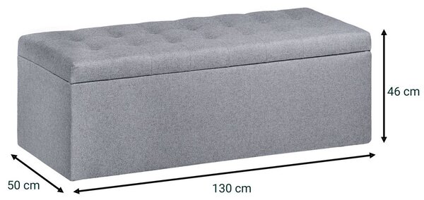 Ülőkés tárolós pad, könnyen mosható szövet 130x46 cm, szürke - MADISON