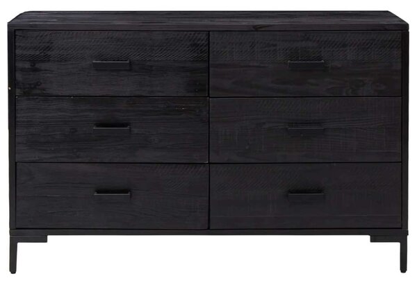Rusztikus Fekete Tálalószekrény - 6 Fiók - 110x35x70cm