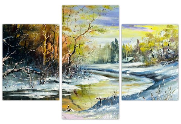 Egy téli folyó képe, olajfestmény (90x60 cm)