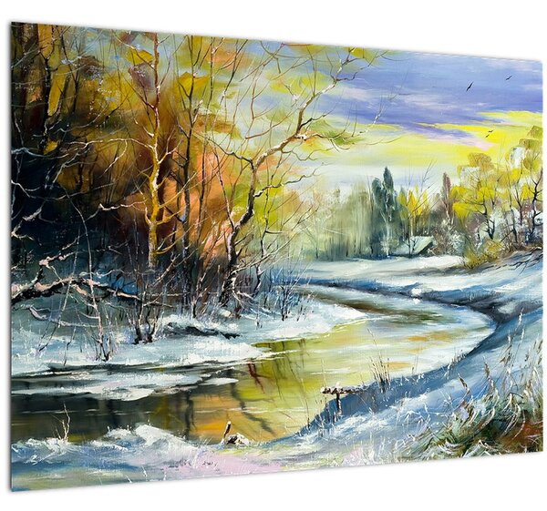 Egy téli folyó képe, olajfestmény (70x50 cm)