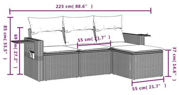 VidaXL Polyrattan Kerti Ülőgarnitúra - 4 részes - Bézs