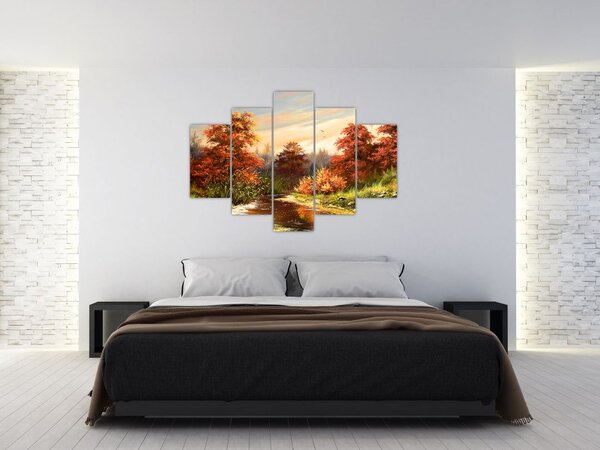 Kép egy folyóról egy őszi tájban, olajfestmény (150x105 cm)