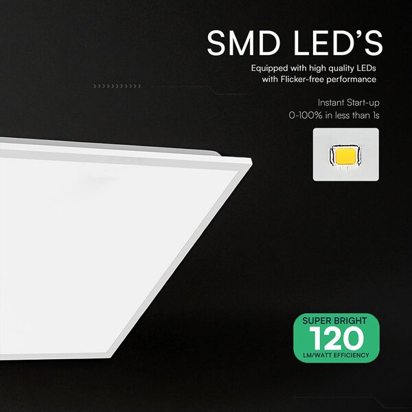 V-TAC süllyeszthető Back-Lit 40W LED panel, 4000K, 60x60 cm, 120 Lm/W - SKU 24143