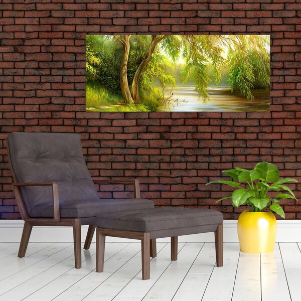 Kép - fűzfa a tó mellett, olajfestmény (120x50 cm)