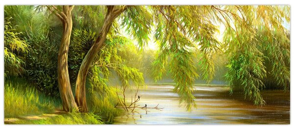 Kép - fűzfa a tó mellett, olajfestmény (120x50 cm)