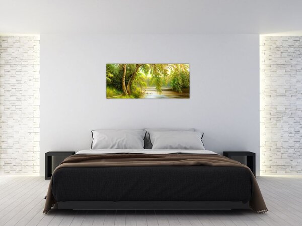 Kép - fűzfa a tó mellett, olajfestmény (120x50 cm)