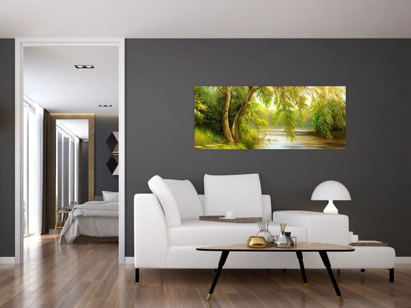 Kép - fűzfa a tó mellett, olajfestmény (120x50 cm)