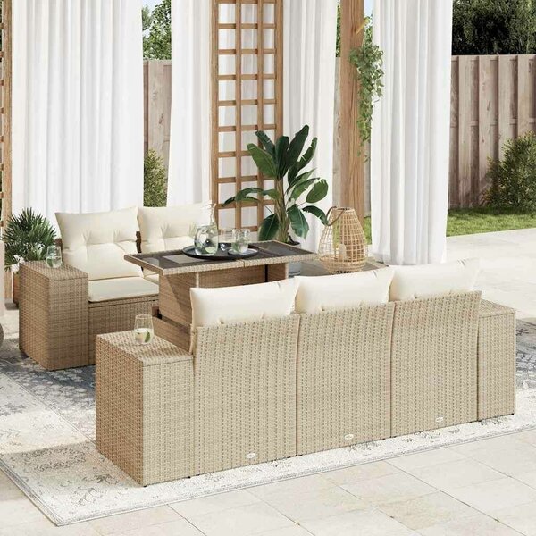 VidaXL 6 részes bézs polyrattan kerti ülőgarnitúra párnával