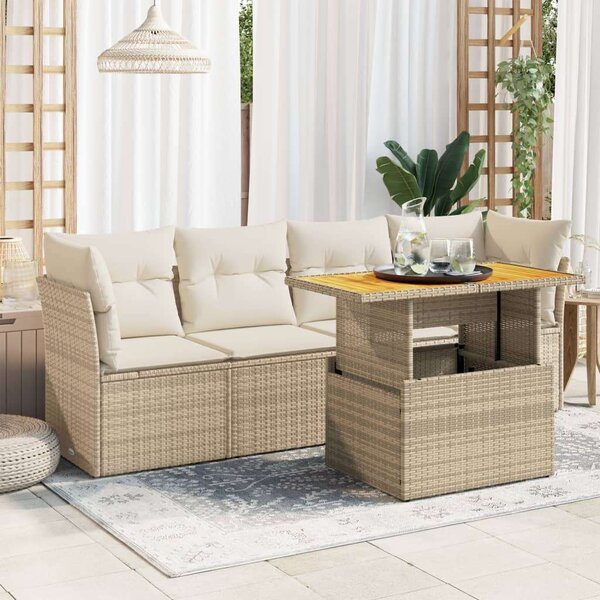 VidaXL 5 részes bézs polyrattan kerti ülőgarnitúra párnákkal