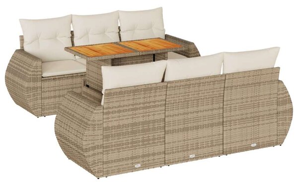VidaXL 7 részes bézs polyrattan kerti ülőgarnitúra párnákkal