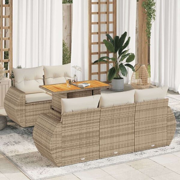 VidaXL 6 részes bézs polyrattan kerti ülőgarnitúra párnával