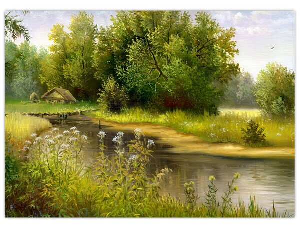 Kép - folyó az erdőnél, olajfestmény (70x50 cm)